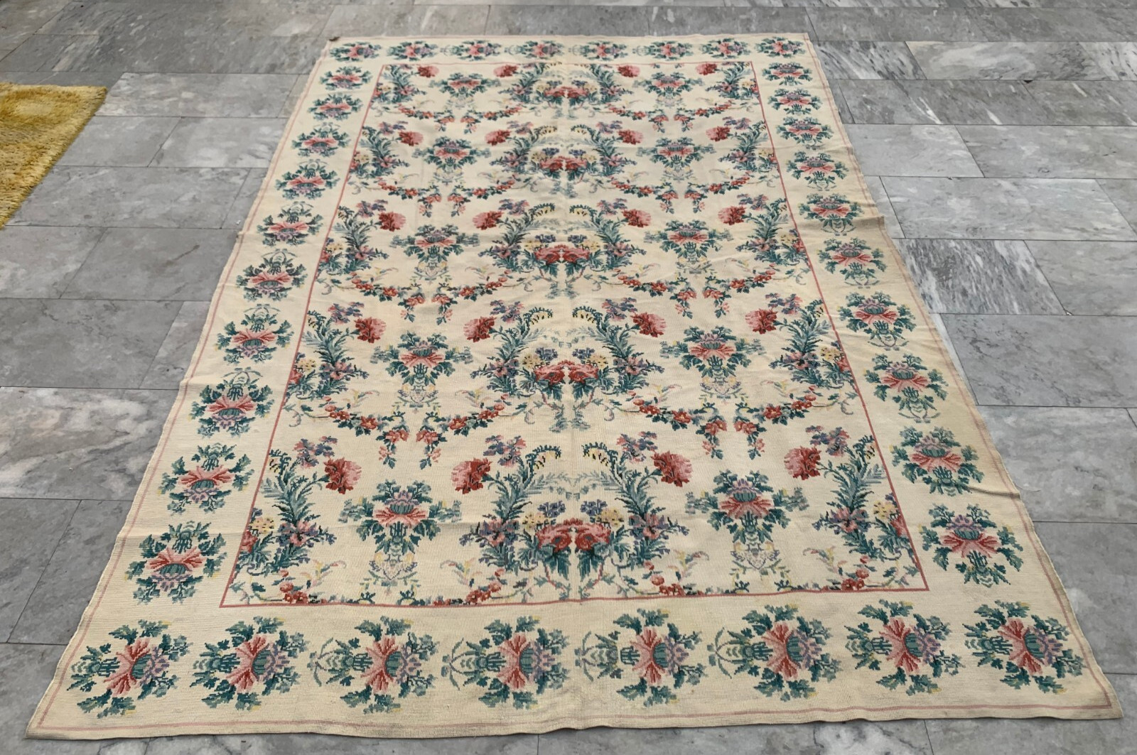 Vintage French Style Handmade Aubusson Rug,Needlepoint Rug 6×8 ft Free Ship