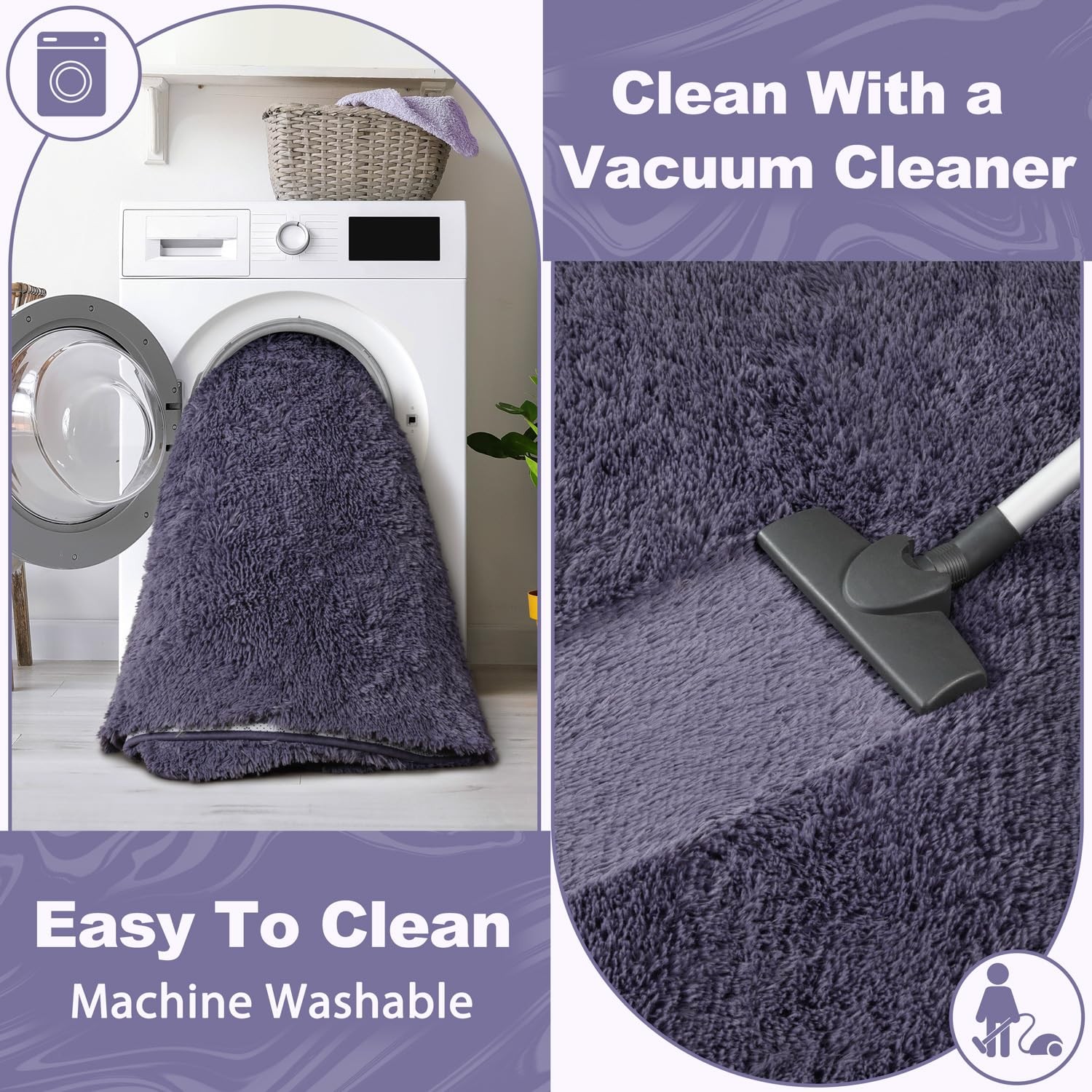 Grey Purple Round Rug for Bedroom, 4×4 Ft Fluffy Soft Circle Area Rugs for Li…