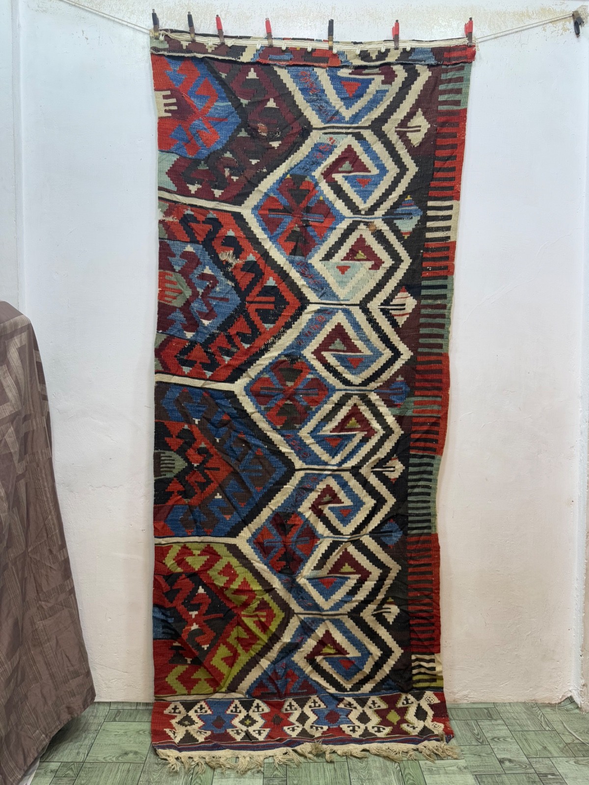 Vintage Beautiful Hand Woven Turkey Anatolian Wool Weaving One Part Kilim Rug