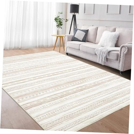 Washable Area Rug – 5’x7′ Modern Geometric Non-Slip Velvet Soft Brown Rug for