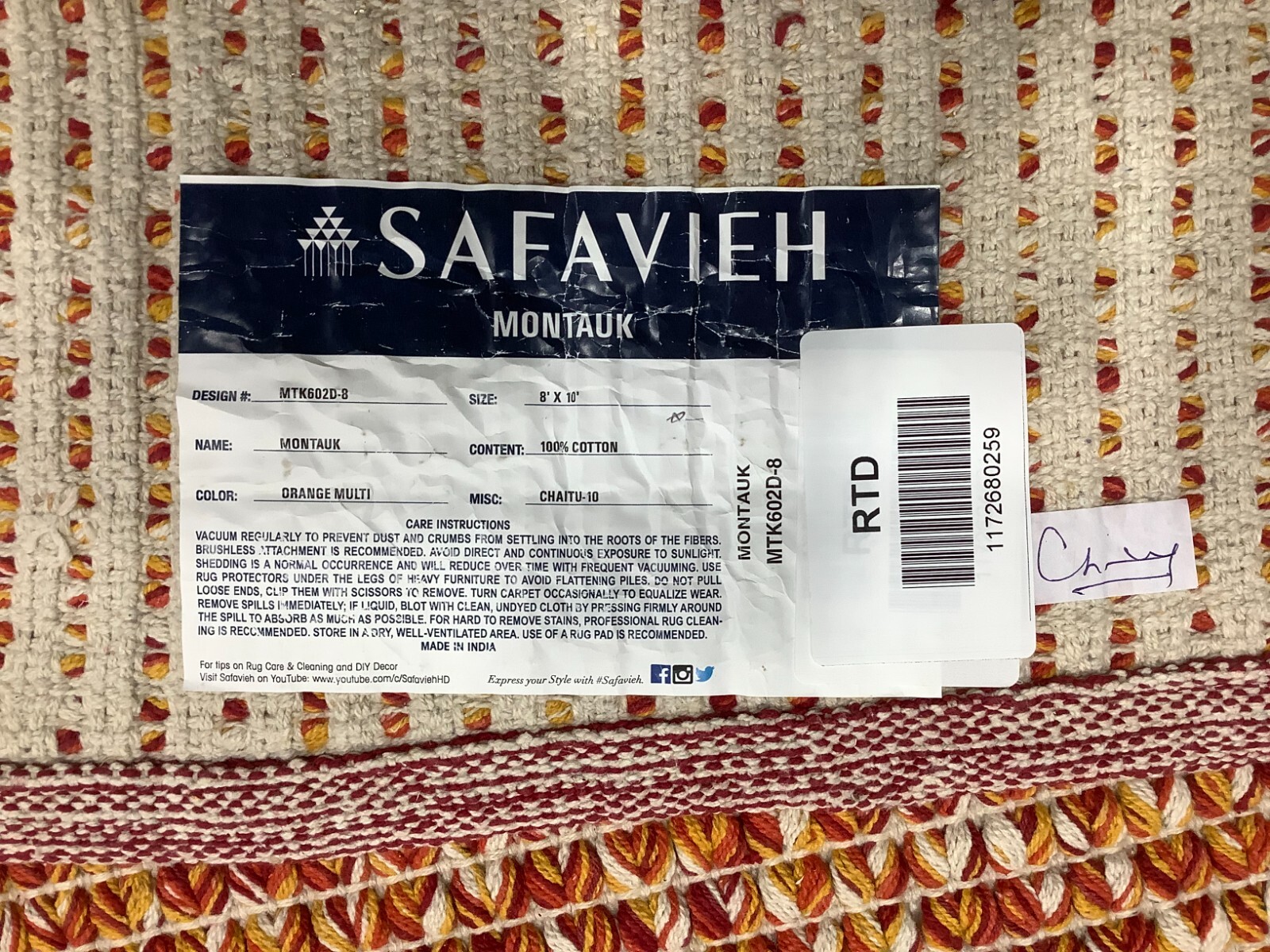 ORANGE / MULTI 8′-0″ x 10′-0″ Flaw in Rug, Reduced Price 1172680259 MTK602D-8