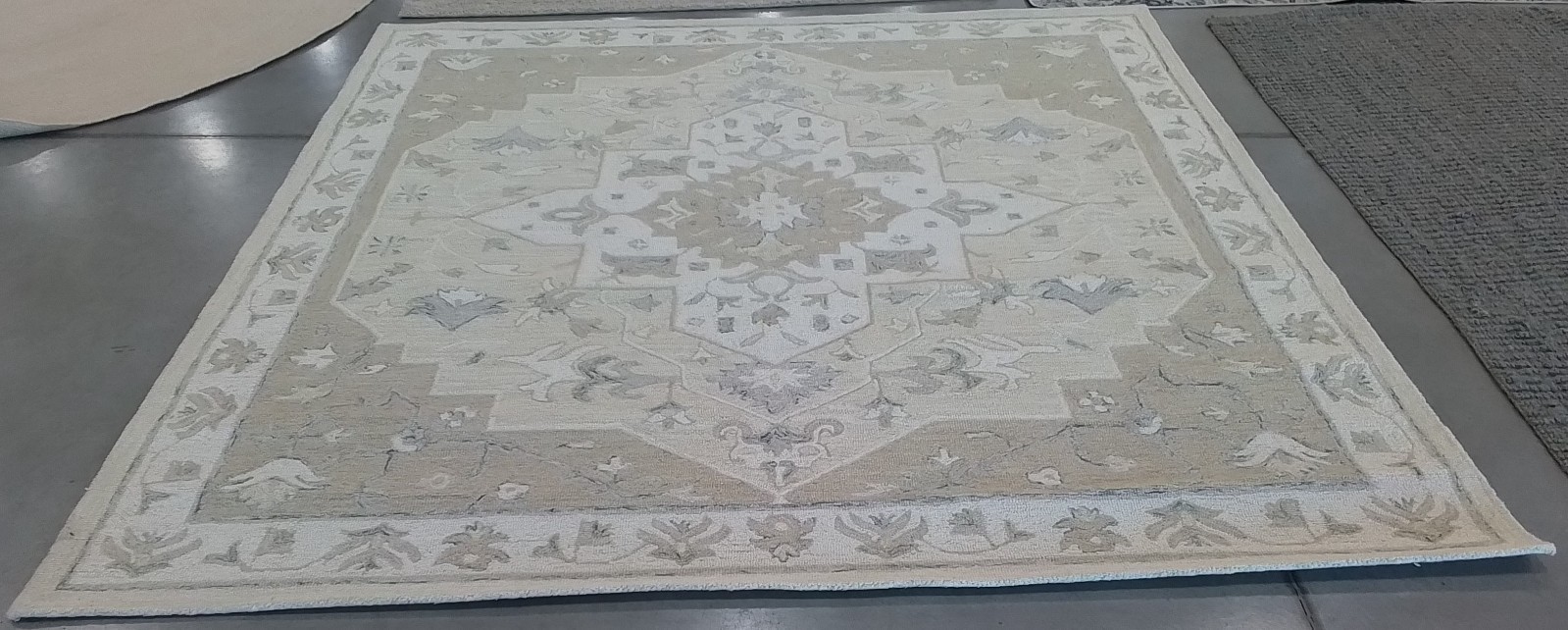BEIGE / IVORY 9′-0″ x 9′-0″ Back Stain Rug, Reduced Price 1172785682 MLP505B-9SQ