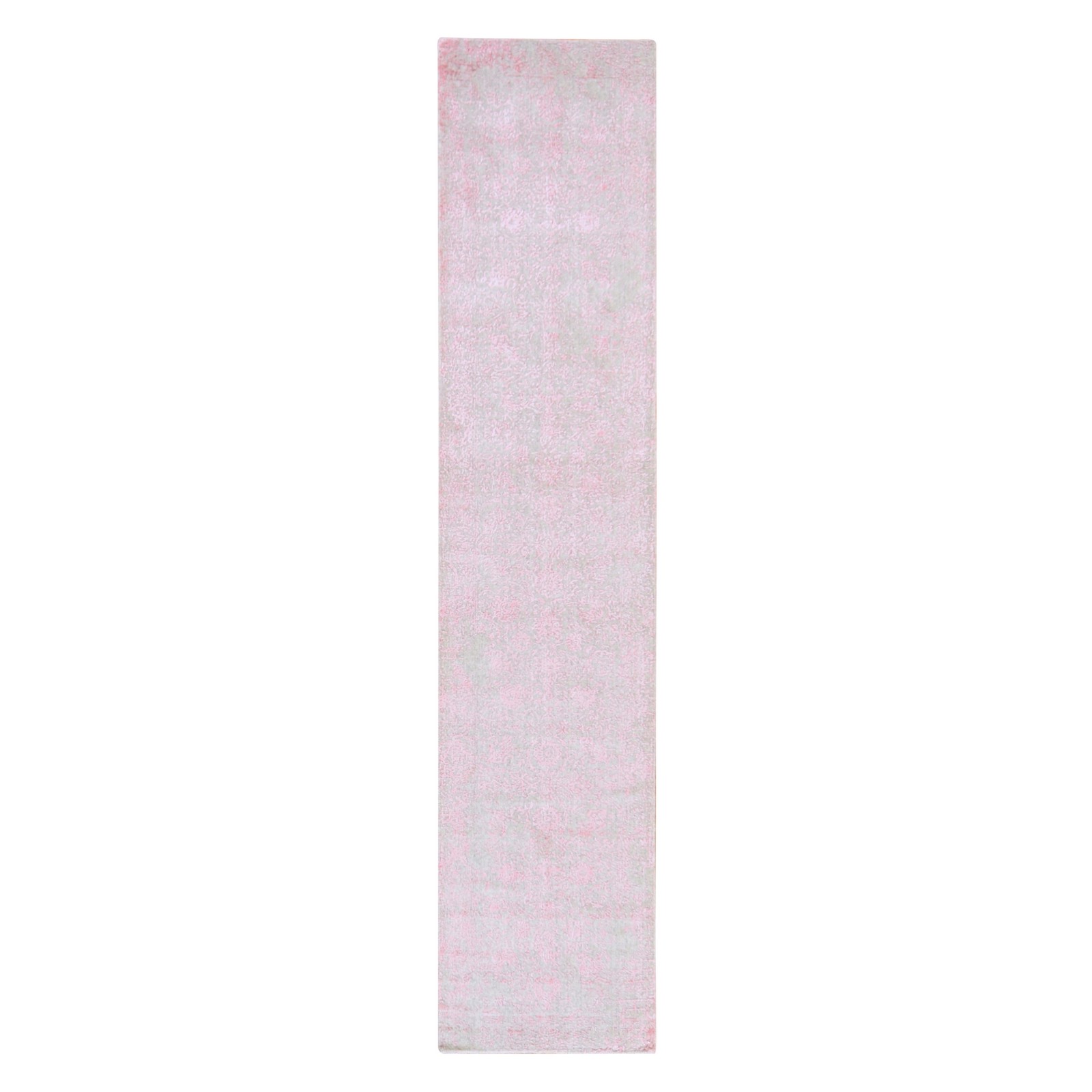 2’6″x11’10” Pink Zoroastrian Design Hand Loomed Wool and Art Silk Runner Rug
