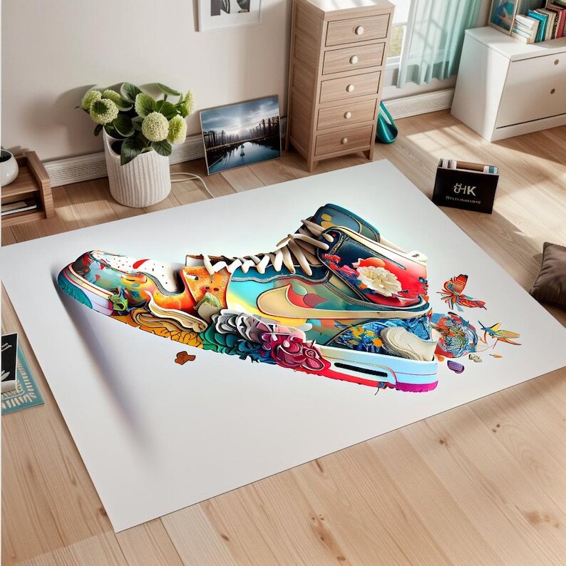 Colorful Sneaker Rug, Sneaker Graffiti Rug, Sneaker Art, Sneaker Graffiti Rug, S