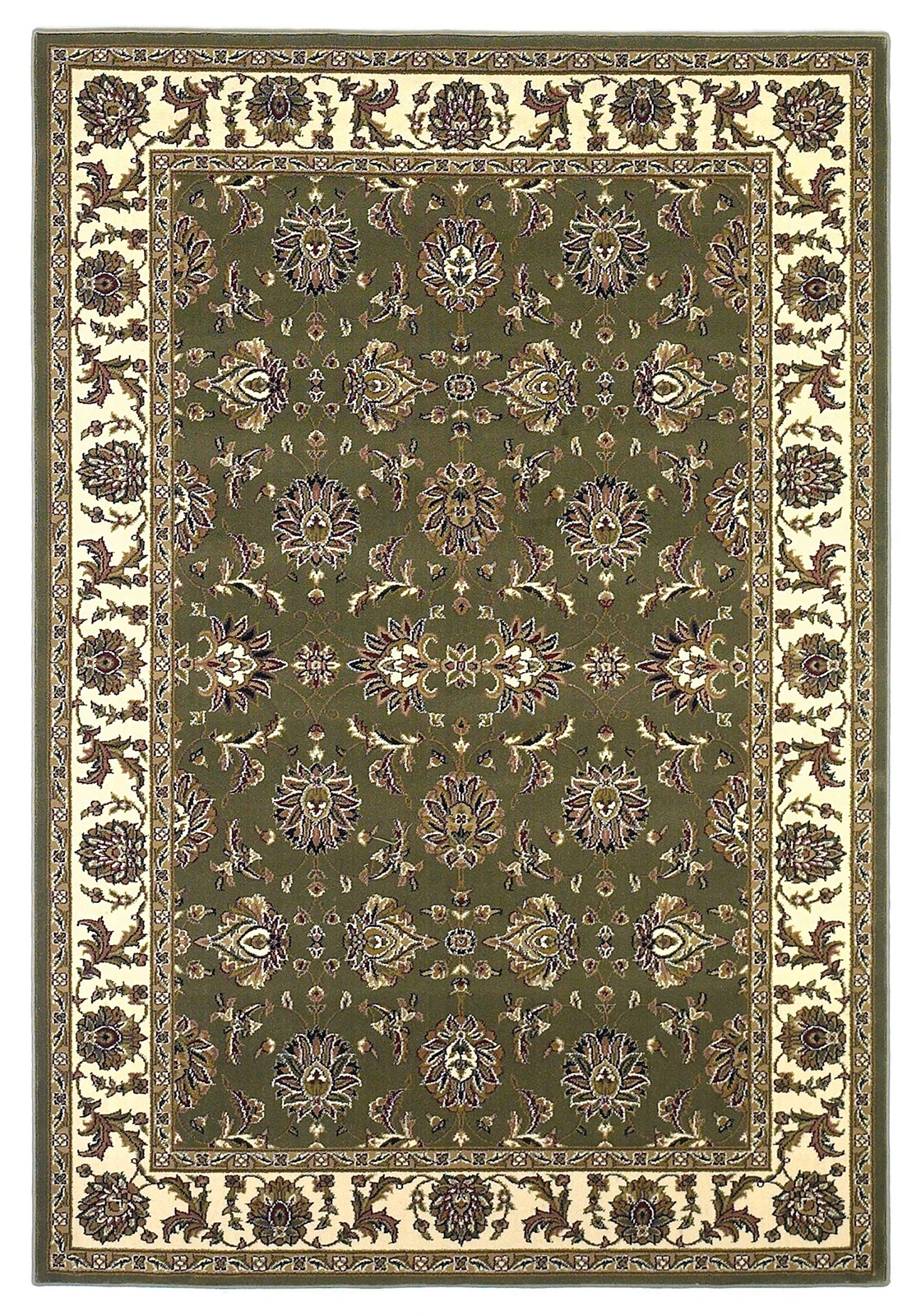 7′ Octagon Green Or Ivory Floral Vines Bordered Indoor Area Rug