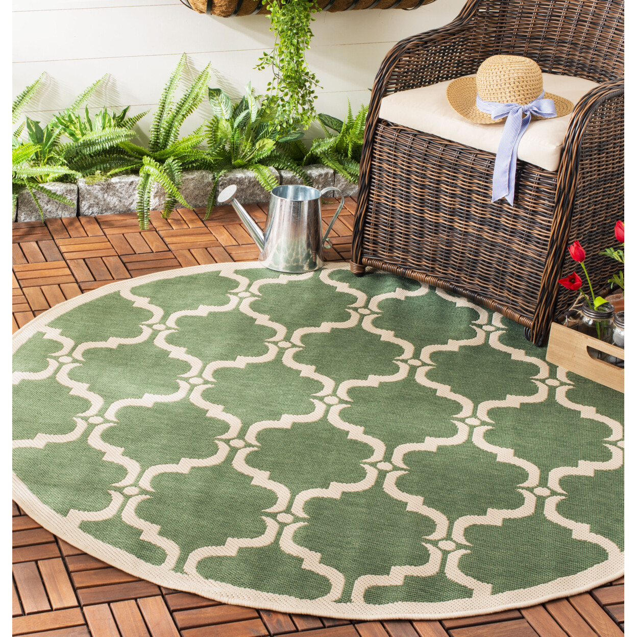 SAFAVIEH Outdoor CY6009-332 Courtyard Dark Green / Beige Rug