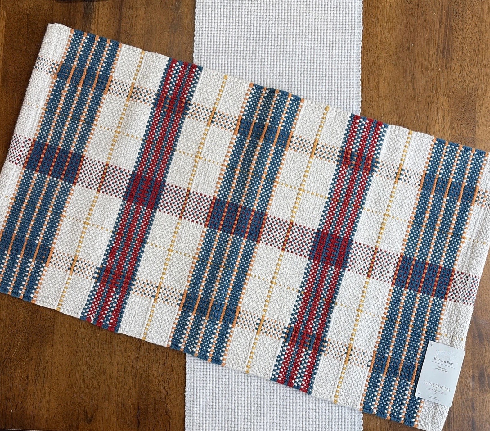 Threshold Kitchen Rug 20” X 34” Blue/Red/Orange/Yellow/Ivory / Plaid 100% Cotton