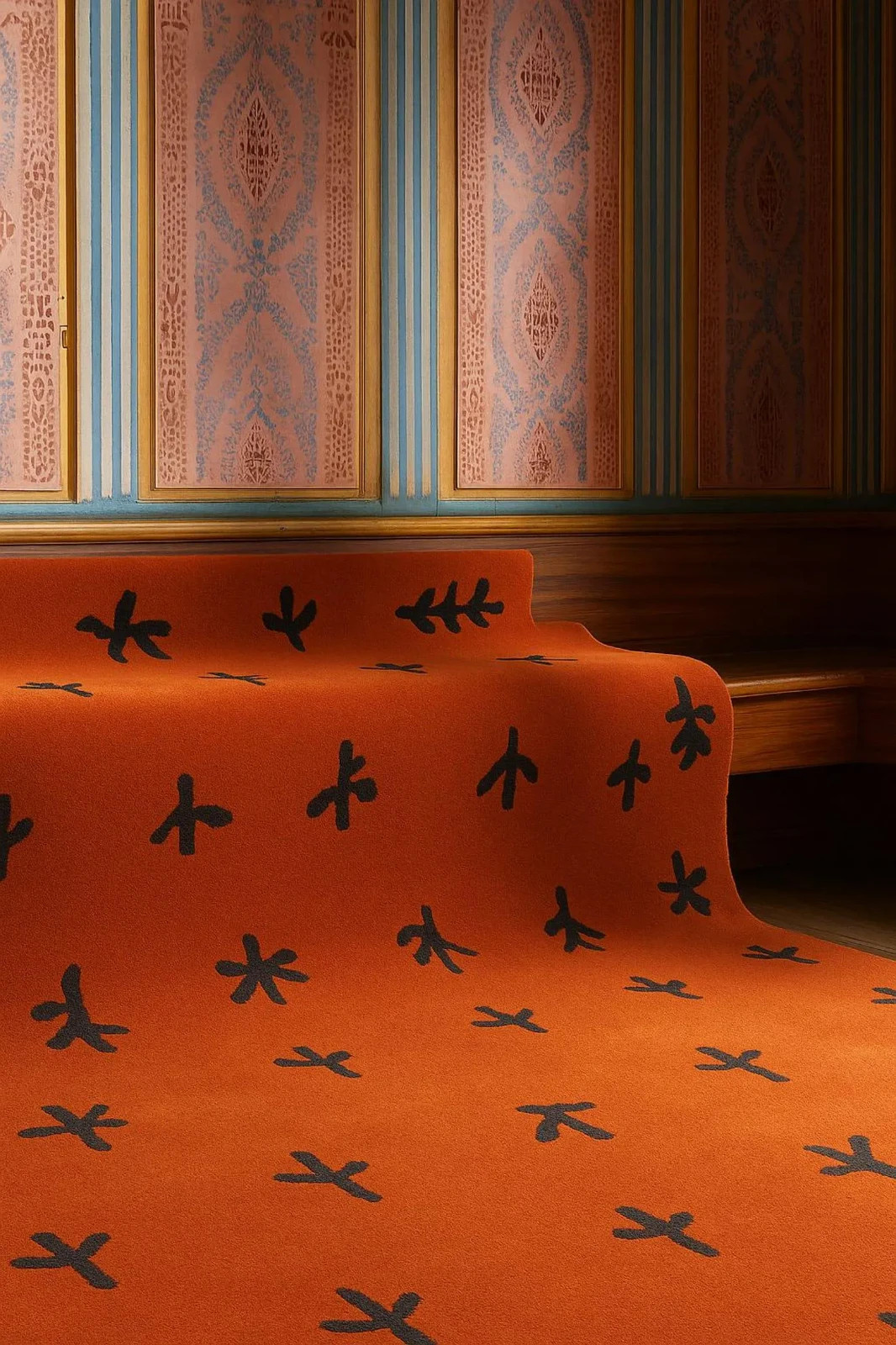 Modern Abstract Area Rug | Contemporary Hand Tufted Wool Rug Orange Black