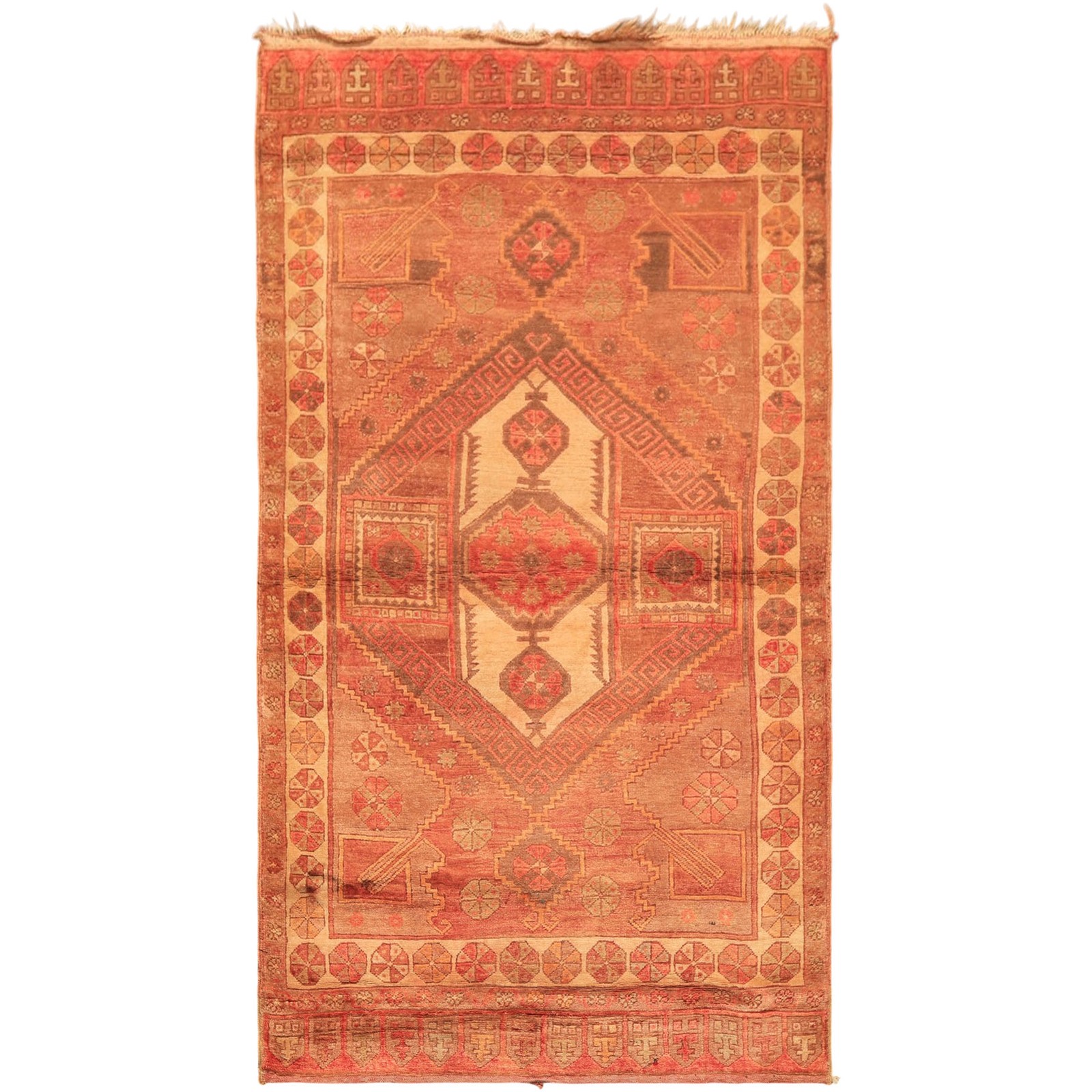 4’4”x8 Hand Knotted Wool Rust, Beige Antique Turkish Oushak Silky Sheen Rug