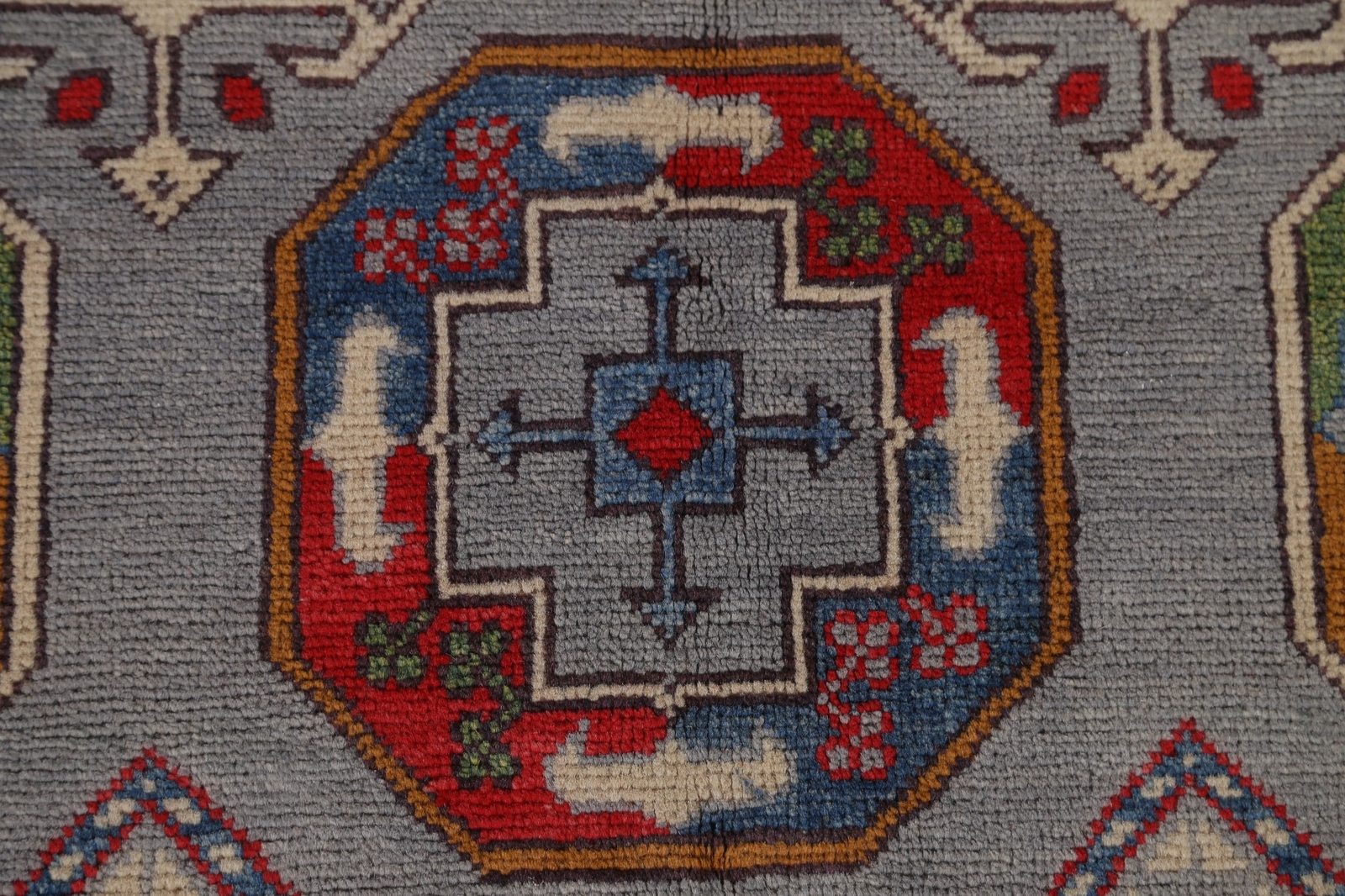 Light Blue Octagon Design Super Kazak Area Rug 8’x10′ For Dining Room Handmade
