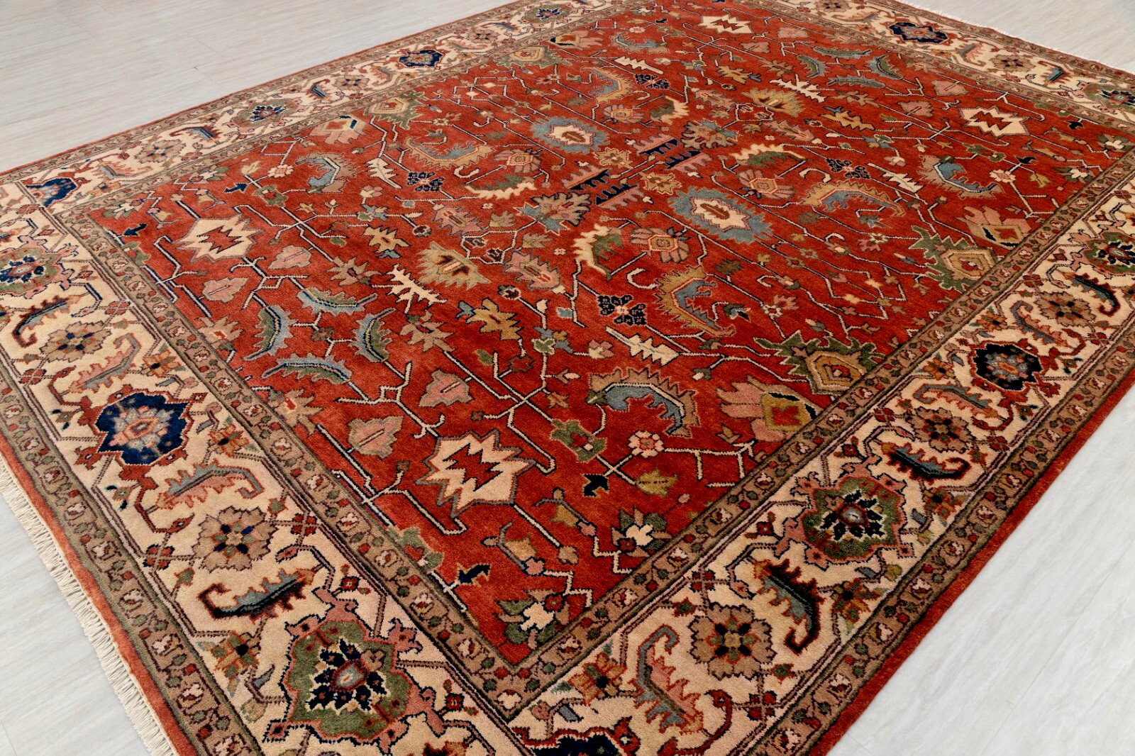 9×12 Traditional Look Rust Cream Fine Quality Weave Hand Knotted Living Room Rug
