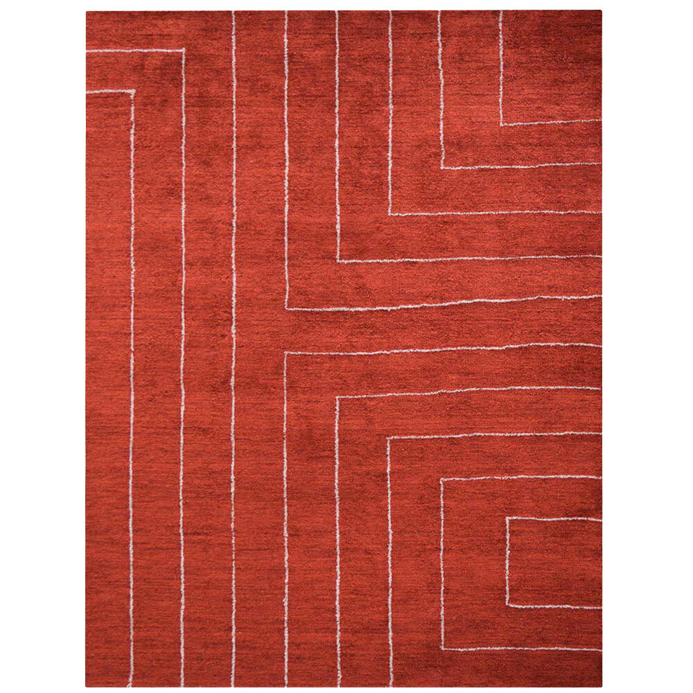 Hand Knotted Loom Silk Mix 6’x9′ Area Rug Geometric Light Red Beige BBH Homes LS