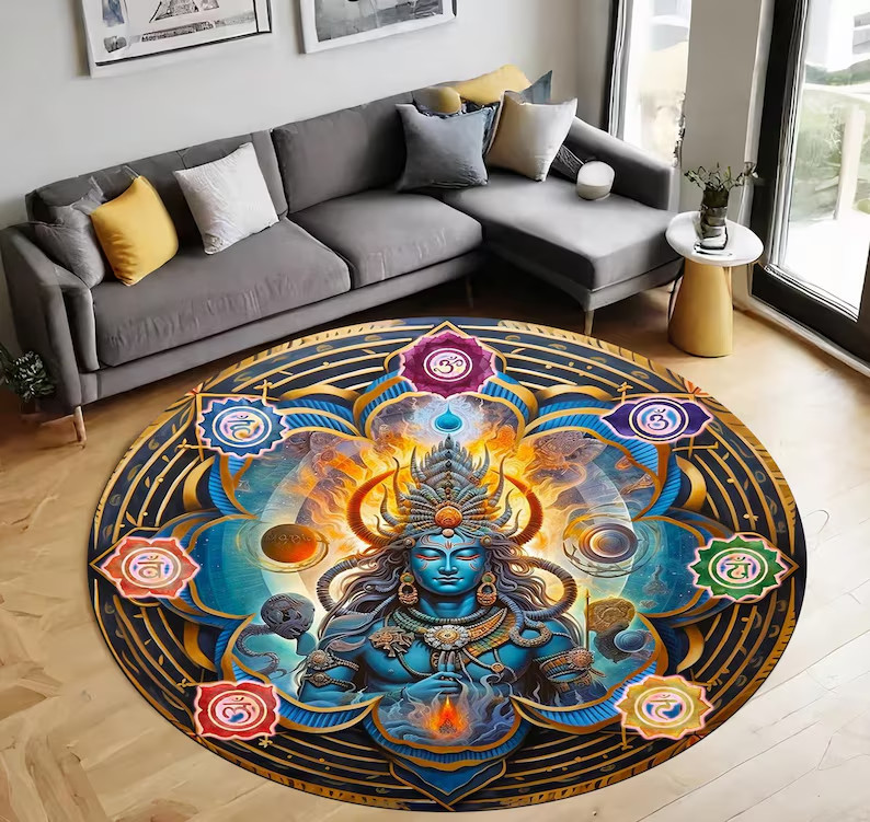 7 Chakra Meditation Rug Round Yoga Mat, Non-Slip Velvet