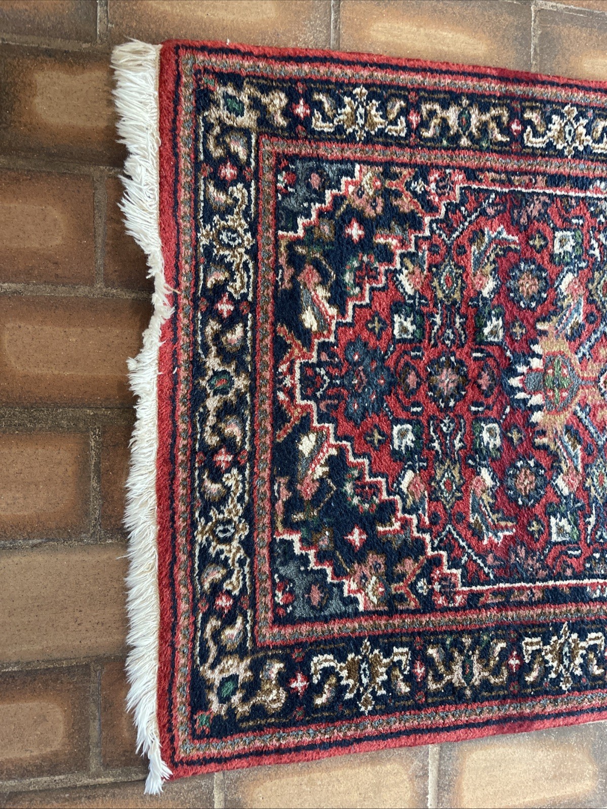 Vintage Reds & Blues Bijar Area Rug 25” x 50” Wool Hand-Knotted Oriental Rug