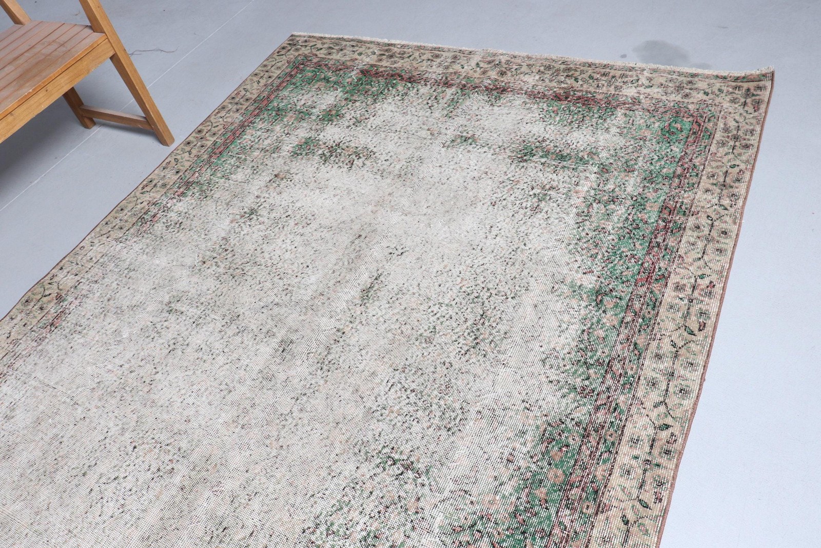 Rug, 6,1×9,5 ft Vintage Rug, Green Ombré Rug Wool