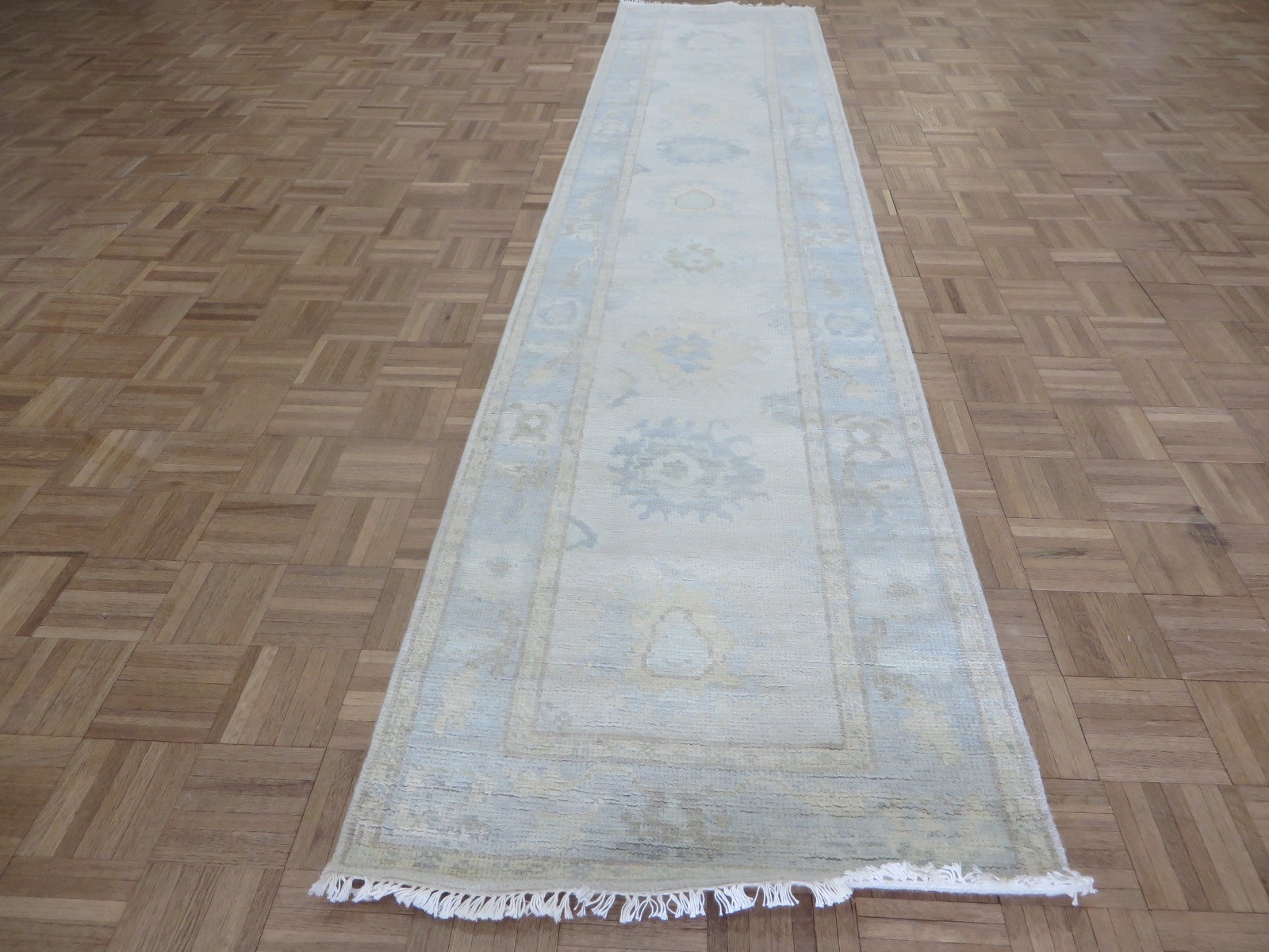 2’6 x 12 Runner Hand Knotted Beige Modern Oushak Oriental Rug G16712