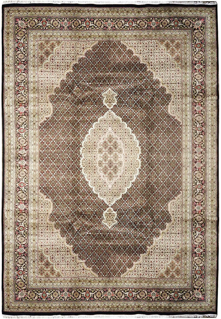 8×11′ BLACK Tabreez Mahi Wool and Silk Hand-knotted in India #F-5608