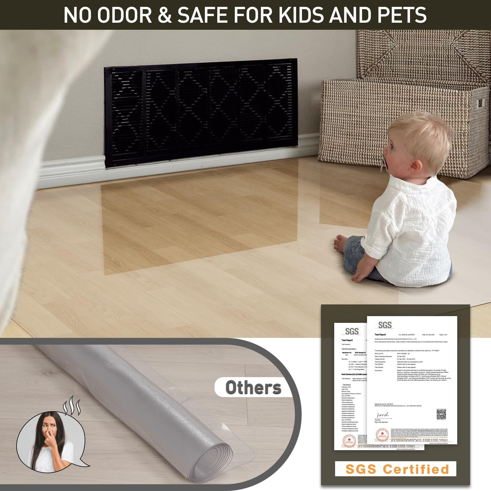Area Floor Mat for Under High Chair, 4’×6′ Transparent No Slip Waterproof Vin…