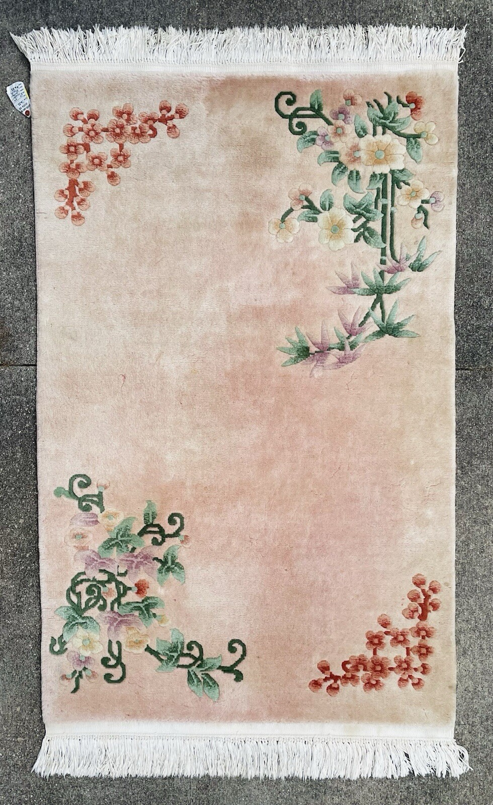 Hand Woven Wool Area Rug Oriental Sculpted 3.5×5.5’ Peach/Pink With Flowers