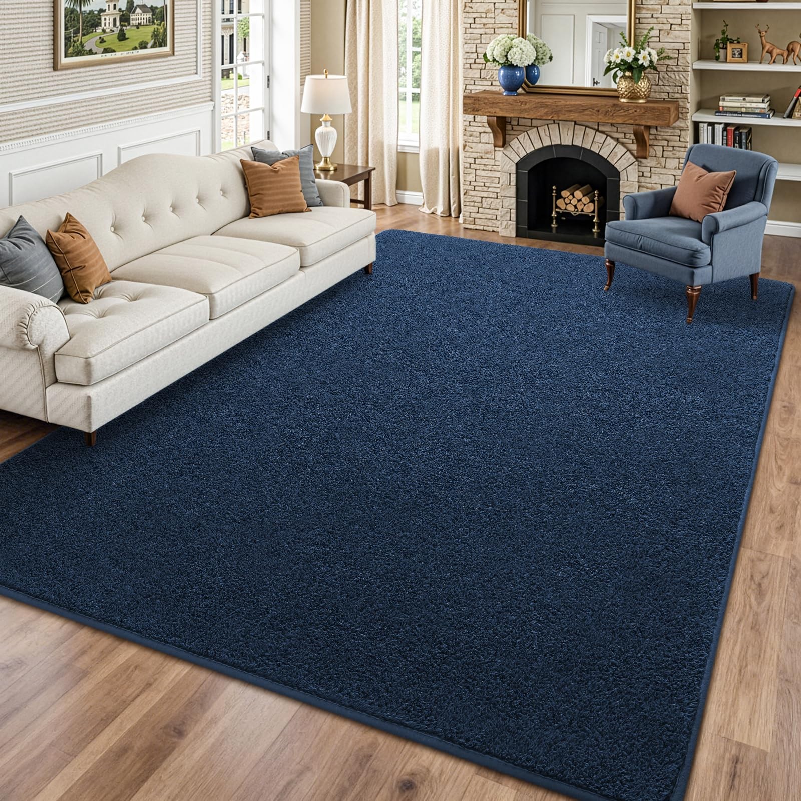 DweIke Modern Area Rugs for Living Room Bedroom, 4×6 Navy Blue Thickened Memory-