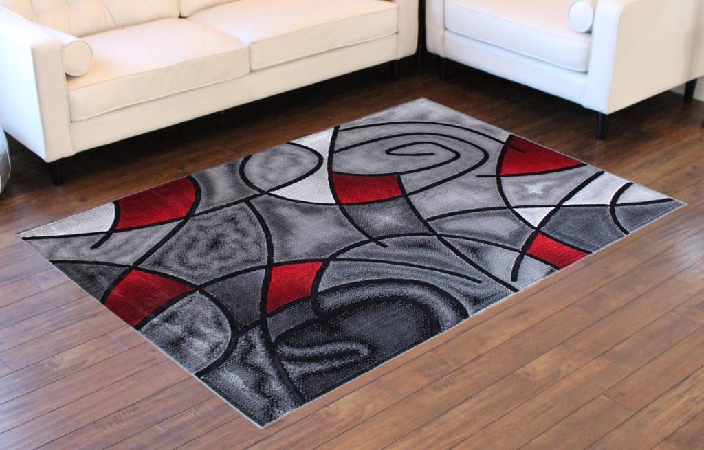 Masada Rugs Modern Contemporary Area Rug Red Grey Black. 5 Feet X 7 Feet