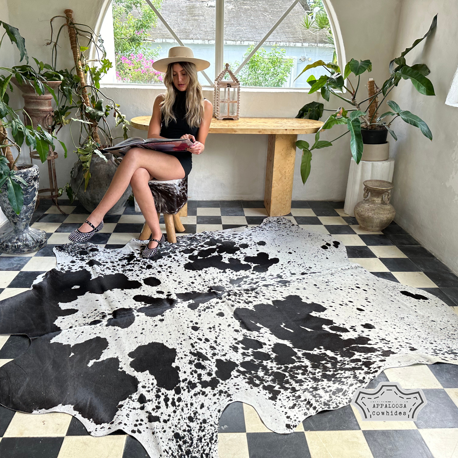 5×7 ft Black Speckled Cowhide Rug –100% Genuine Leather–Best Price Luxury Décor