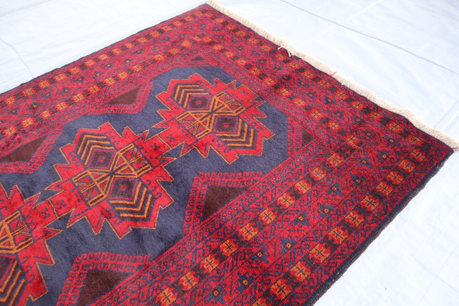 4×7 Afghan Antique Balouchi Rug, Gray Burgundy Turkman Handmade High Pile Rug
