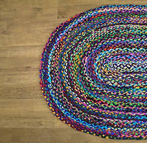 Rug 100% natural cotton braided style reversible oval Rug modern living Area rug