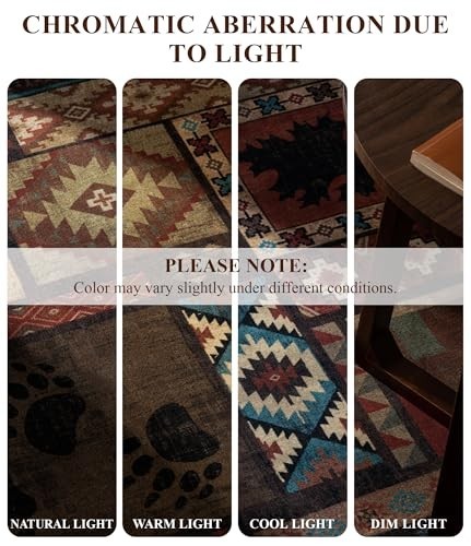 Rustic Cabin Area Rug 6×9 – Machine Washable Lodge Bear Design, Non-Slip, Low Pi