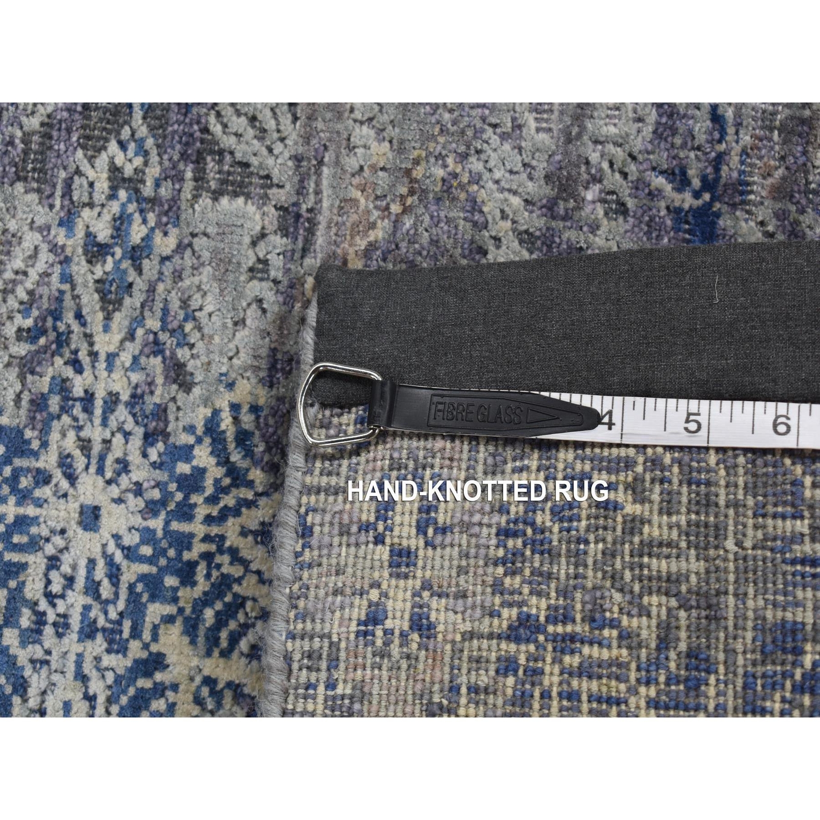 2’x3’1″ Blue Silk with Wool Hand Knotted ERASED ROSSETS Sample Mat Rug R87818