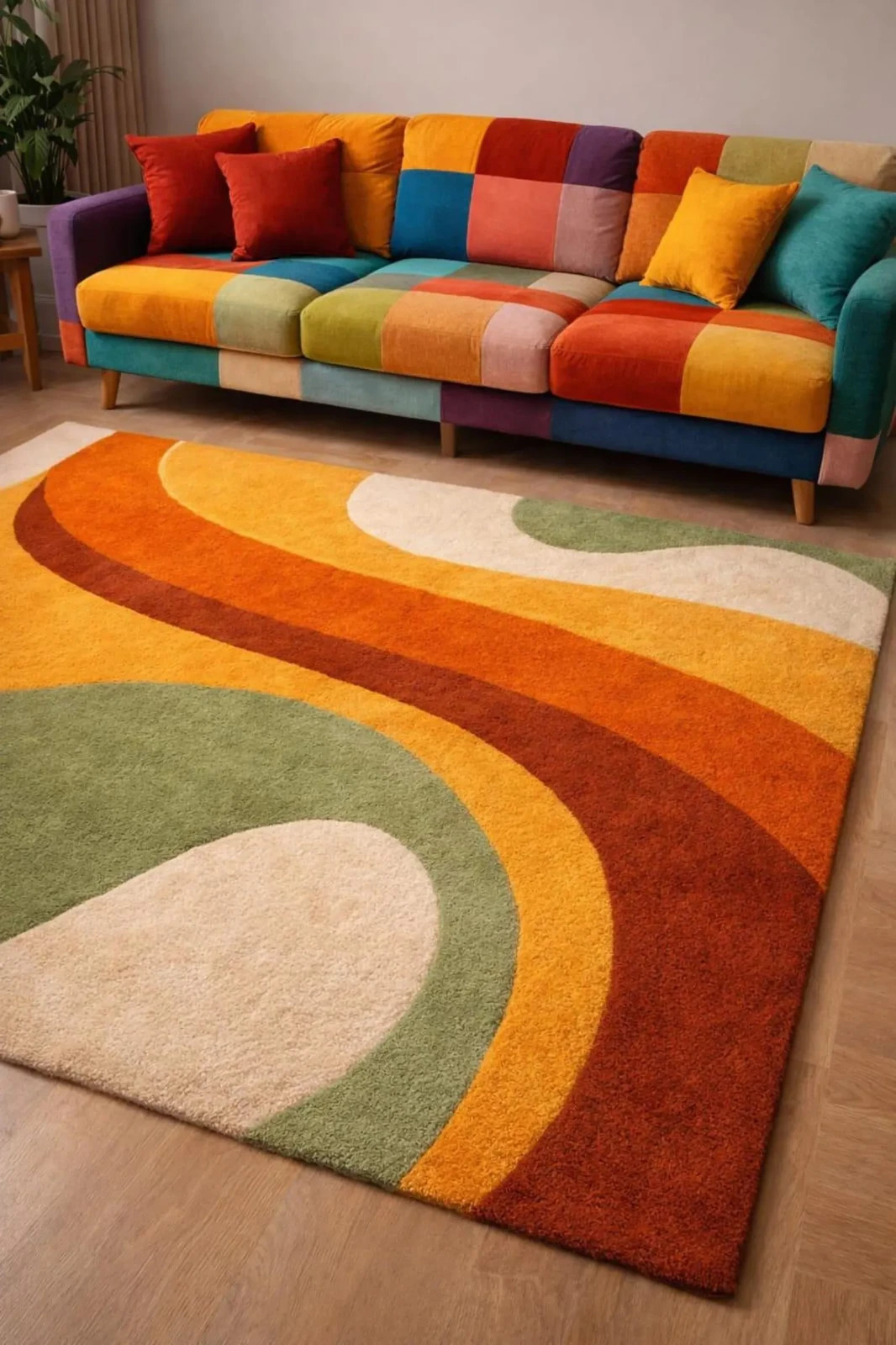 Hand Tufted Wool Rainbow Rug, Modern Abstract Boho, Scandinavian Style Carpet