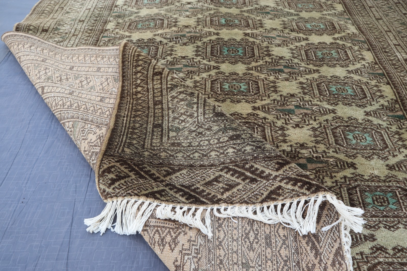 Beige Gray 4×6 ft Turkmen Vintage Tribal Rug, Afghan Handmade Rug, Kitchen Rug