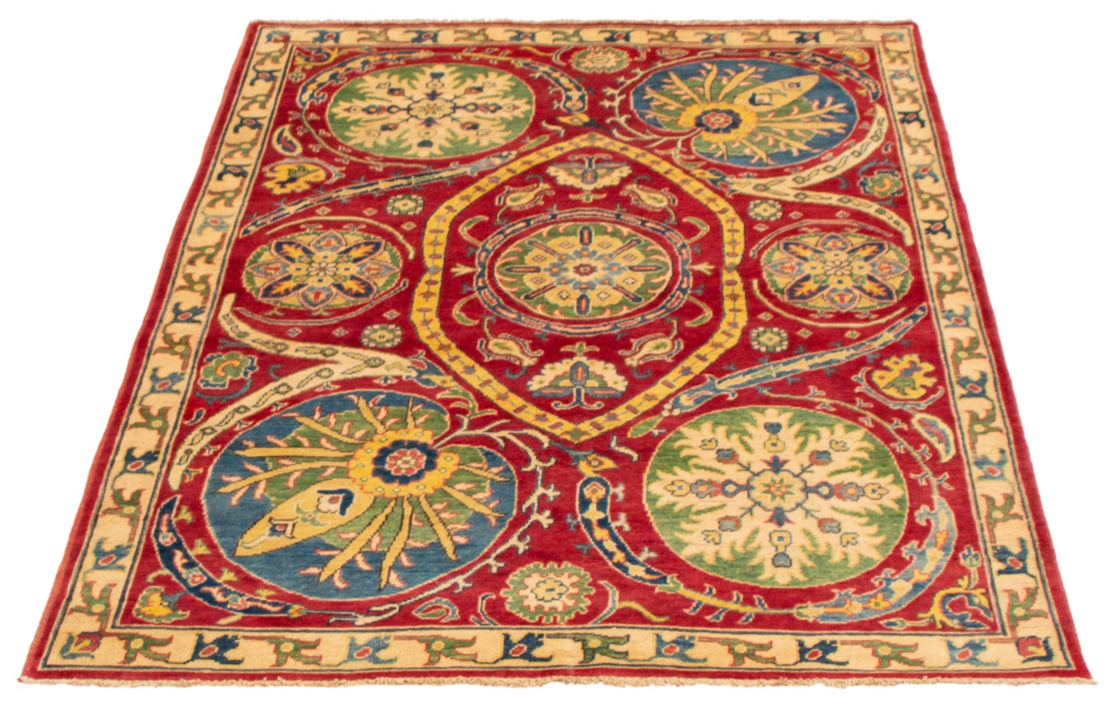 Traditional Hand-Knotted Geometric Carpet 5’2″ x 6’6″ Oriental Wool Area Rug