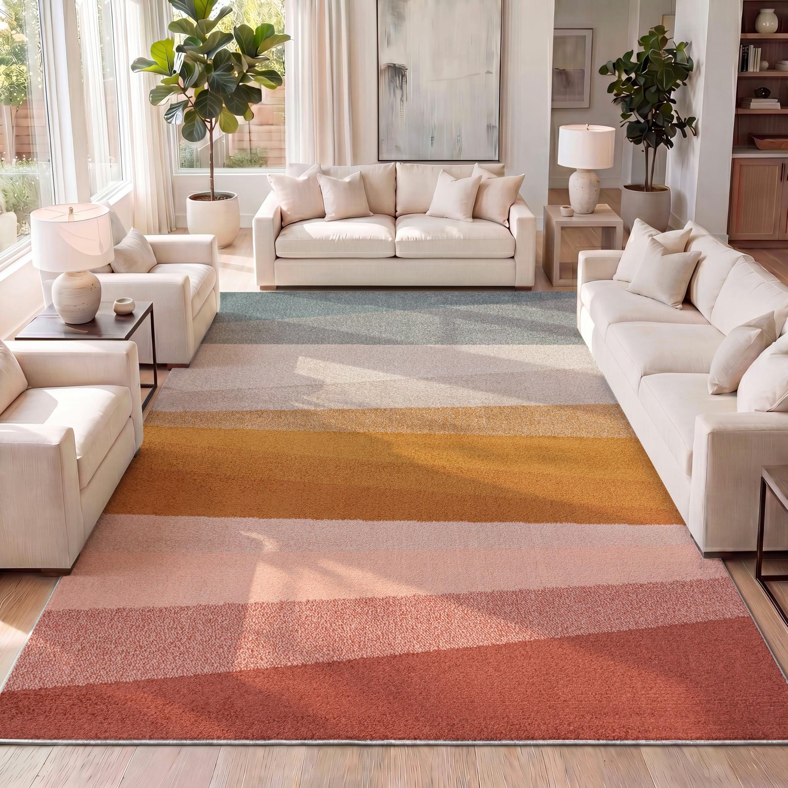Prism Geometric Striped Indoor Area Rug 5×8, Red/Yellow/Gray, Modern, Coastal…