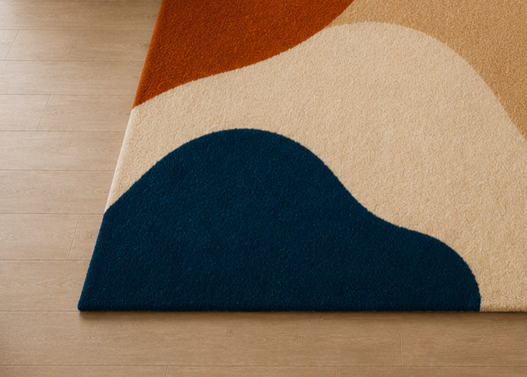 Hand Tufted Abstract Wool Area Rug Modern Blue Orange Cream Living Room Carpet