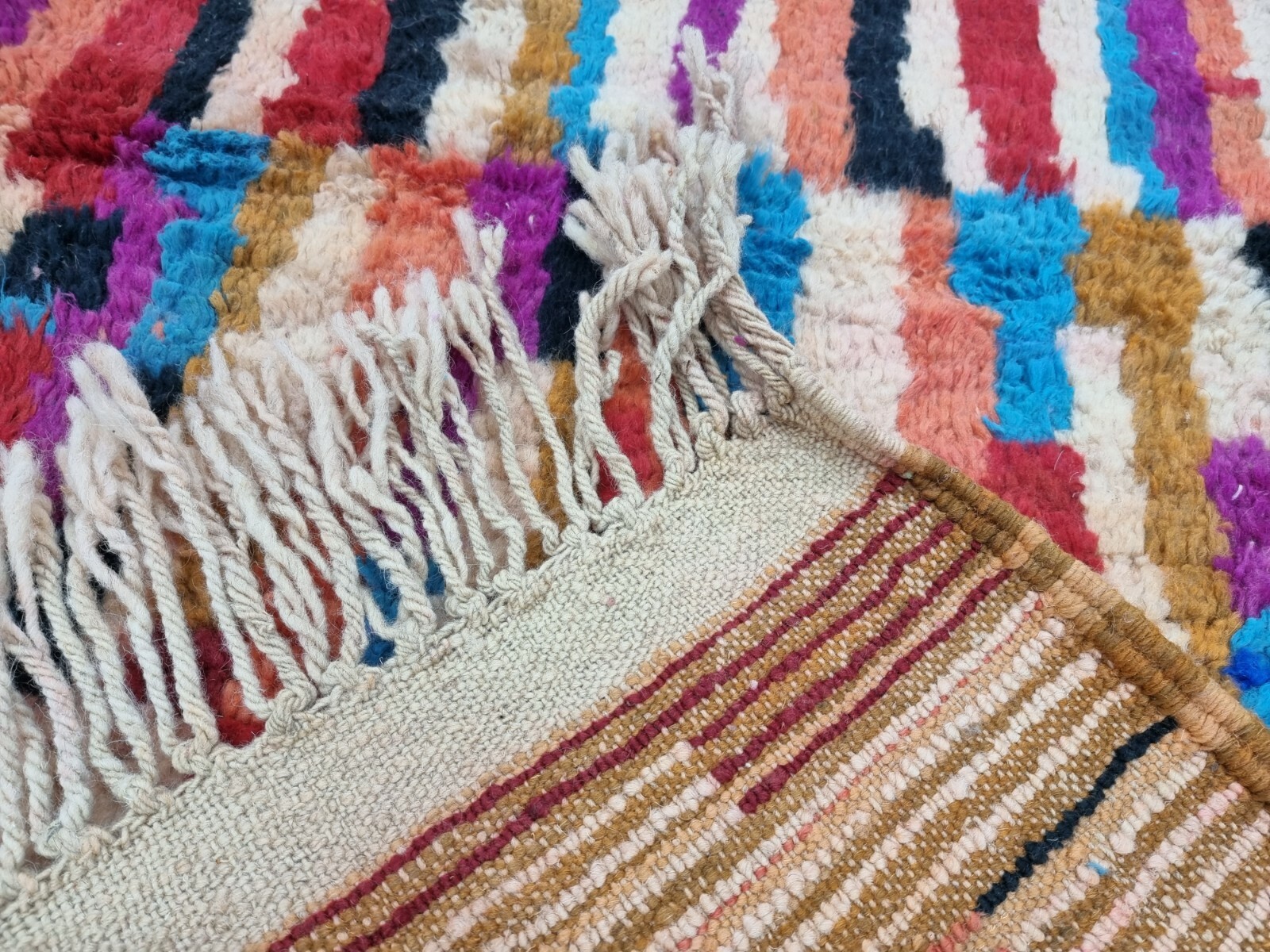 Moroccan Boujaad Handmade Rug 2’2”x11’4” Berber Abstract Orange Black Carpet