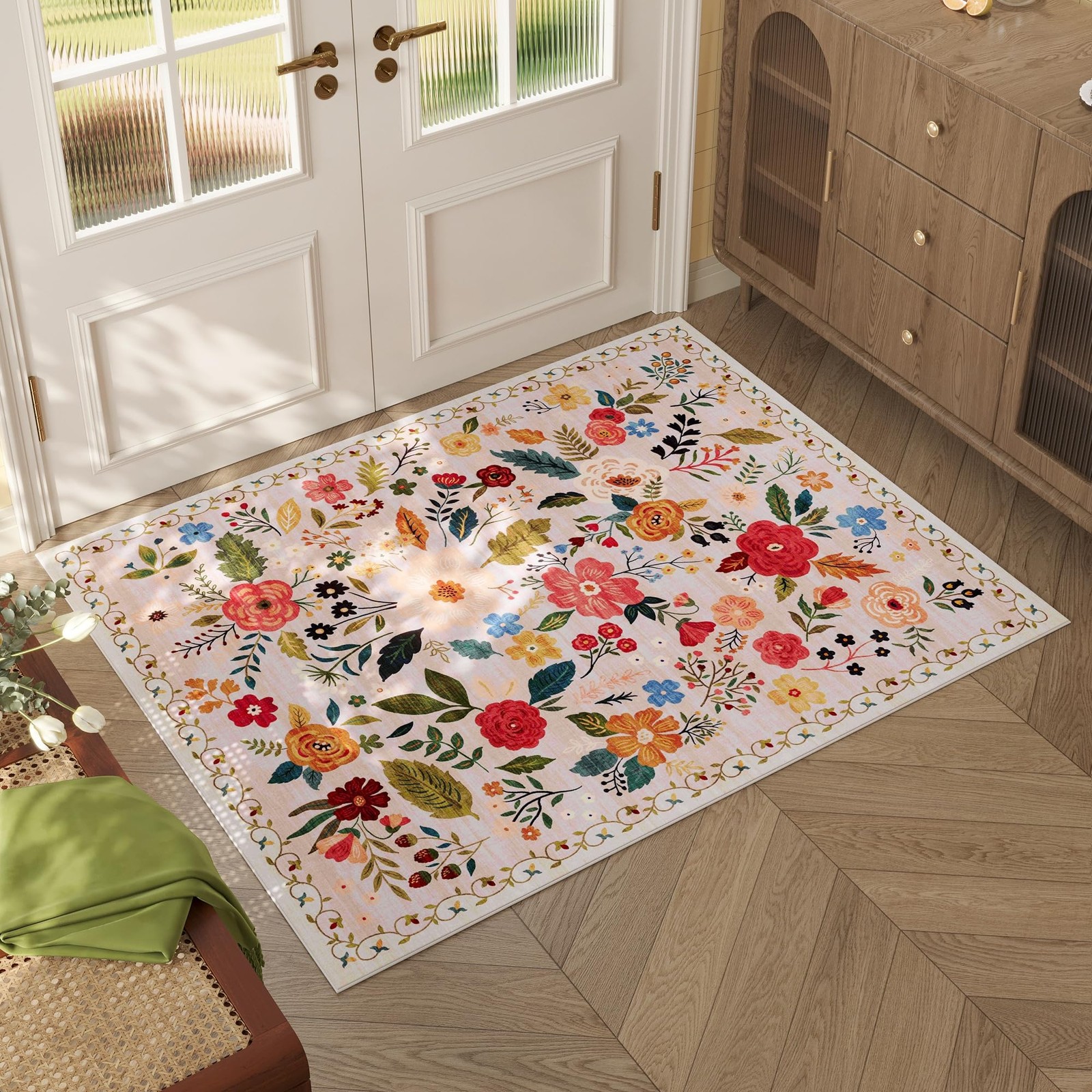 Door Mat Indoor Entrance 2×3 Rug Machine Washable Boho Floral Small Area Rug …