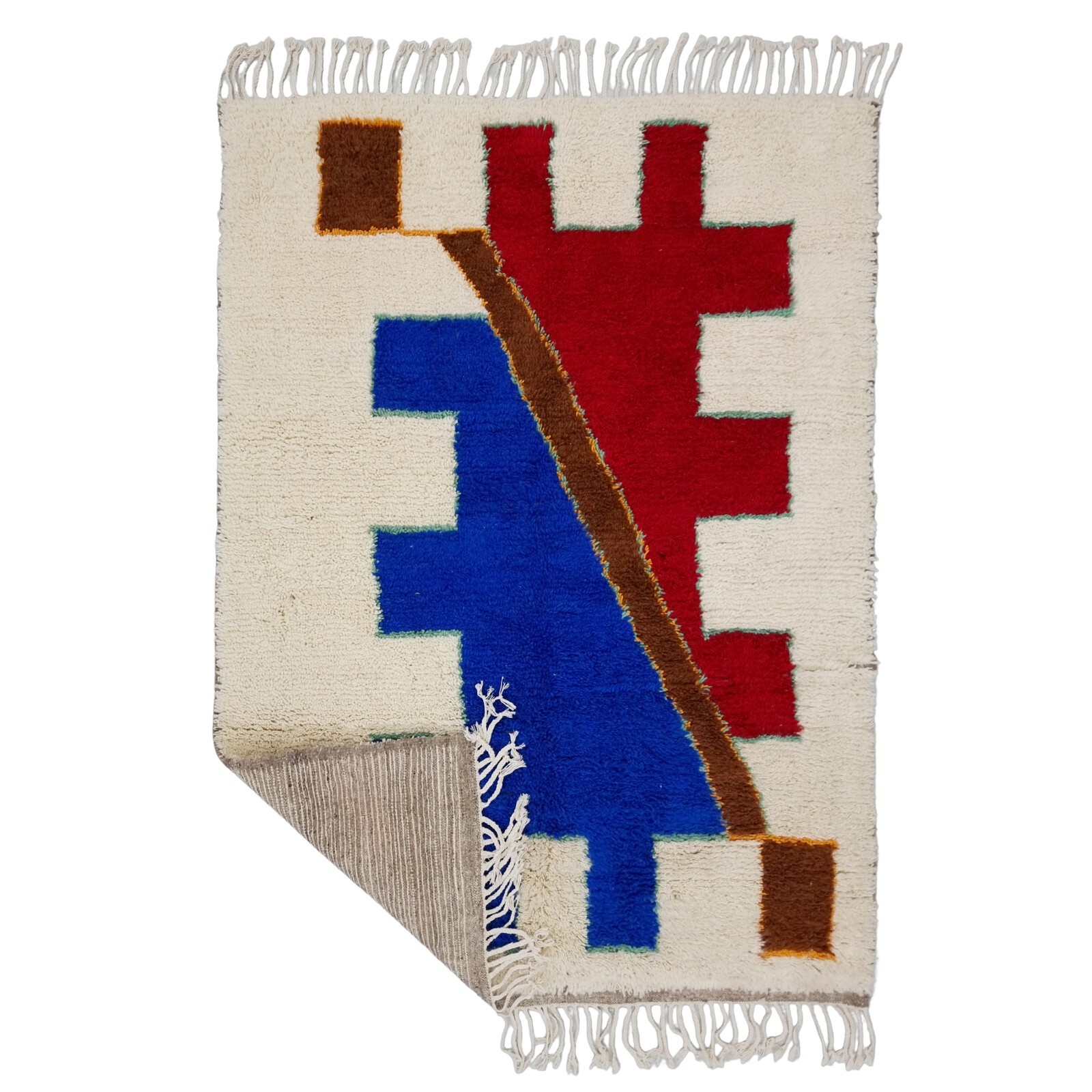 Moroccan Boujaad Handmade Rug 5’2×7’2 Berber Abstract Blue & Red Nomad Area Rug