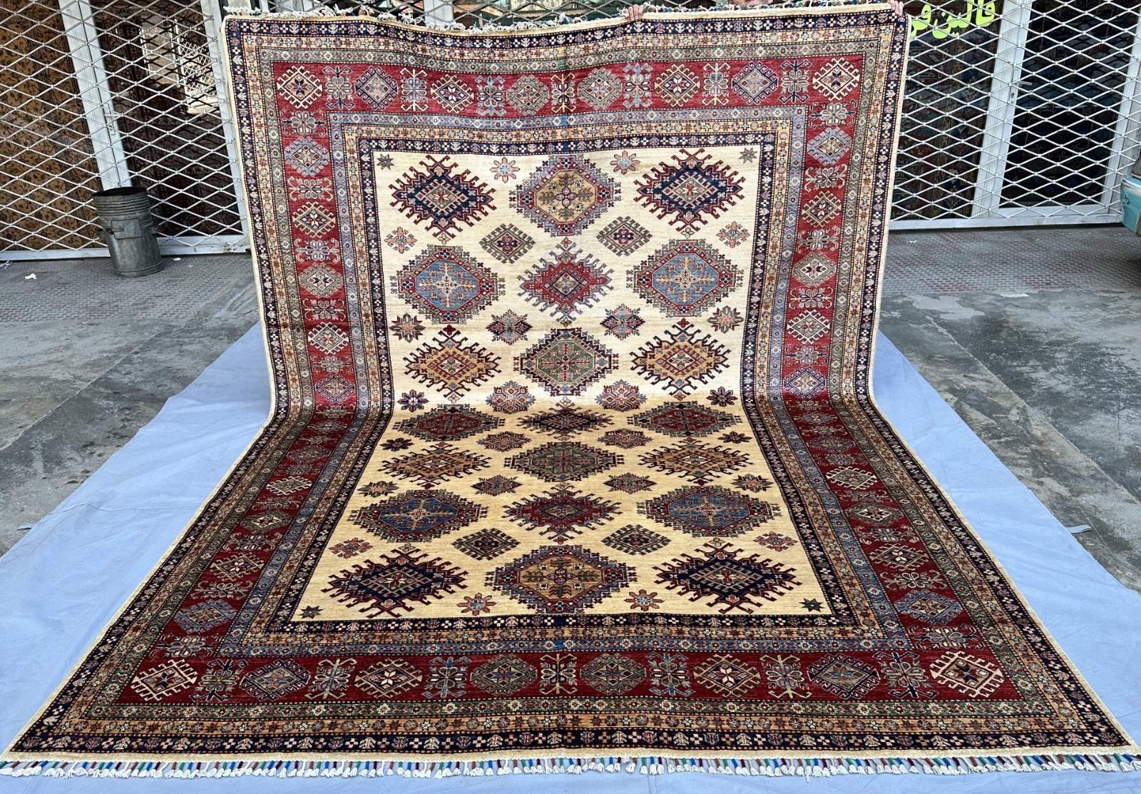 9×12 Afghan Kazak Area Rug Beige Red Hand Knotted Wool Oriental Carpet Large New
