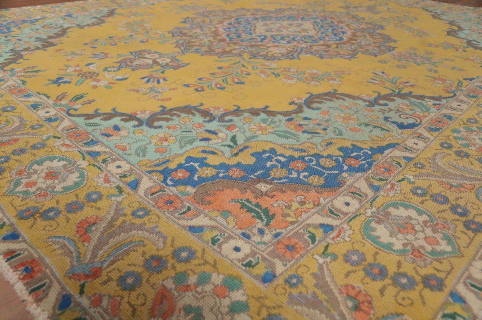 Overdyed Traditional Floral Living Room Area Rug Hand-made Wool Gold Carpet 9×12