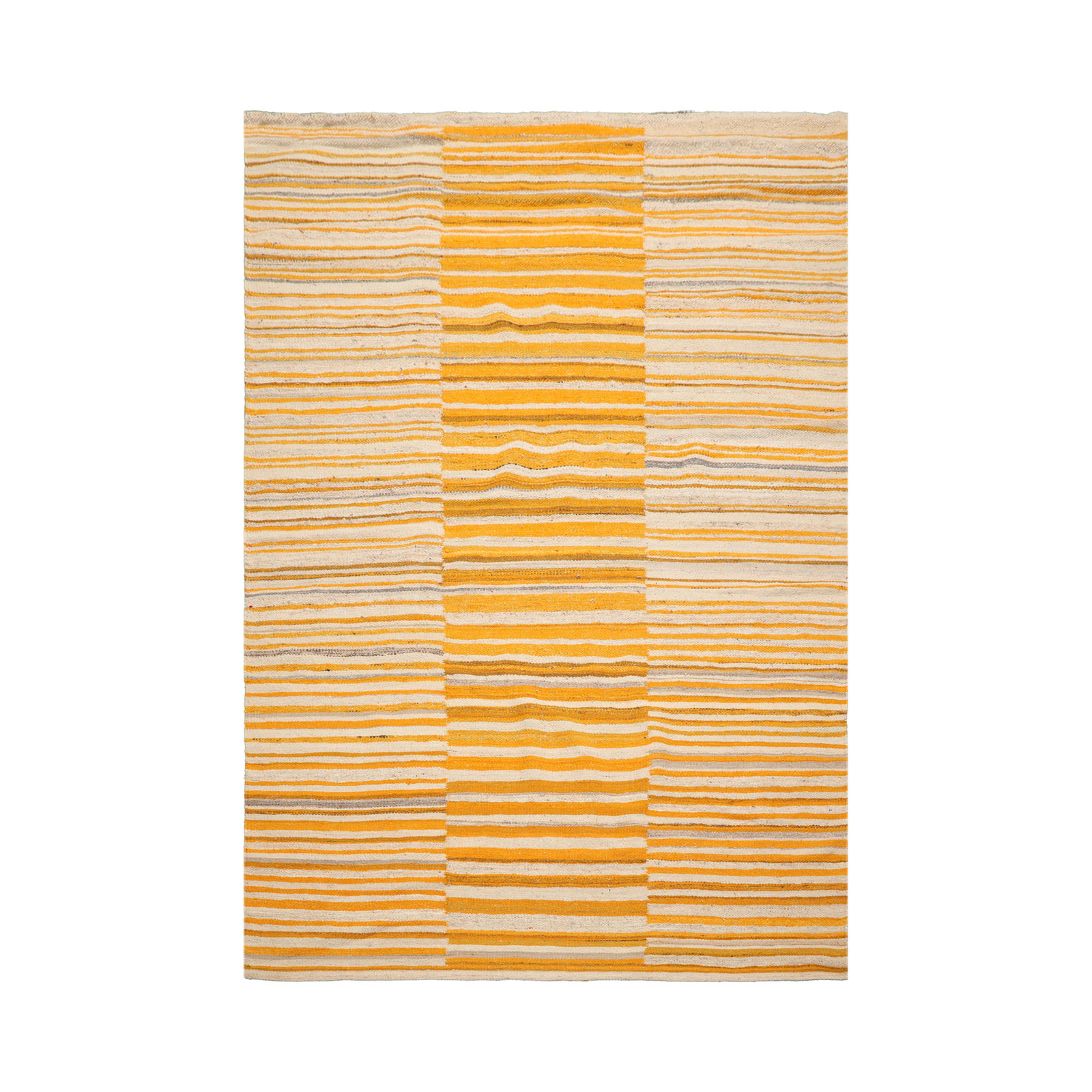 LoomBloom 5’3″ x 7’7″ Beige Hand Woven Modern Stripes Flat Weave Wool Area Rug