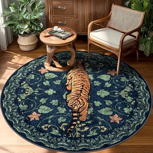 Tiger Print 5X7 Washable Rug for Living Room, Boho Green Cheetah Bedroom Area Ru