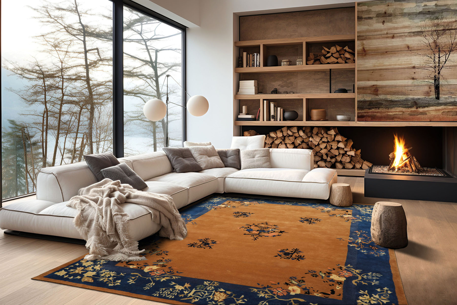 LoomBloom Multi Sizes Camel Hand Tufted Chinese Art Deco New Zealand Wool Rug