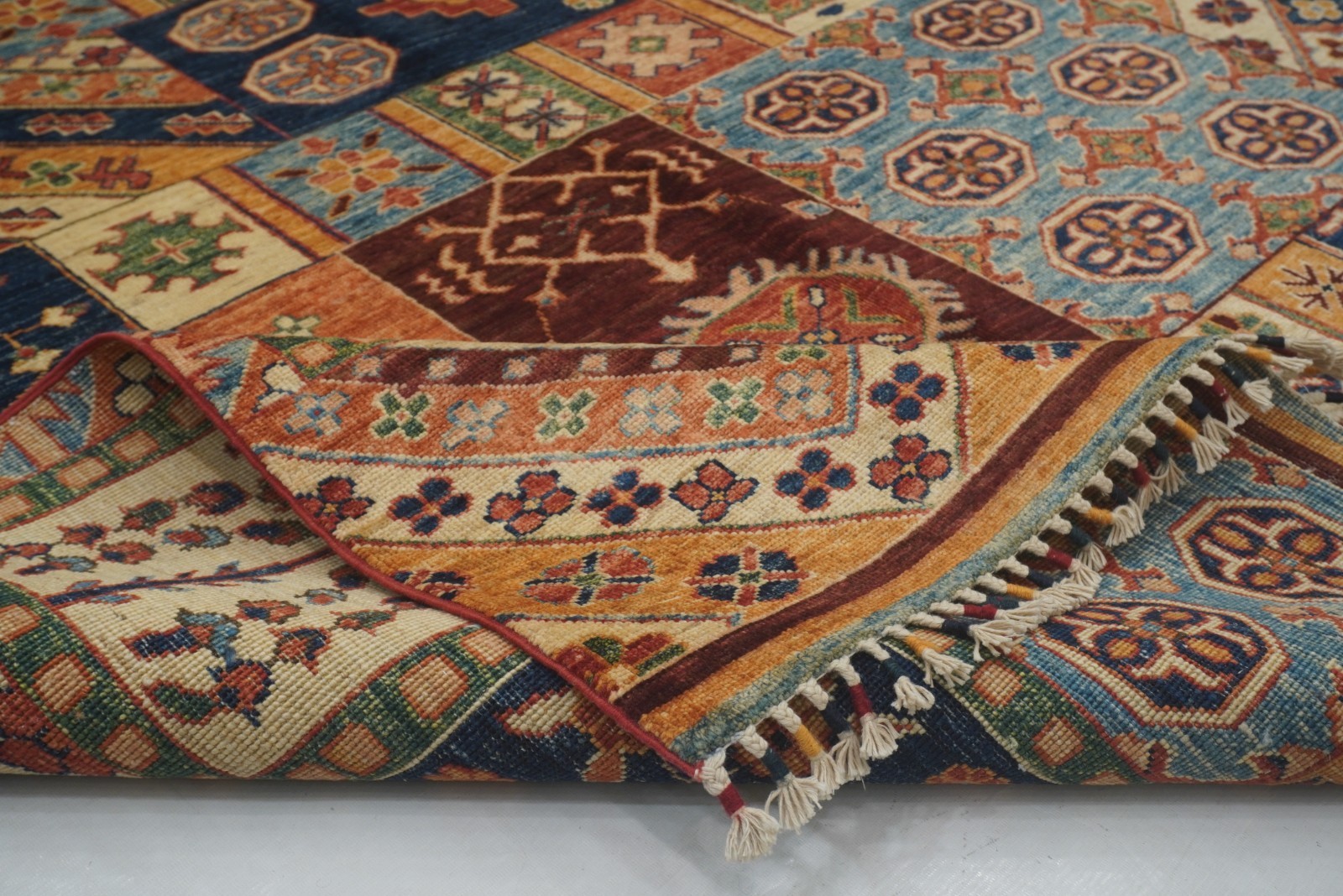 6×8 ft Multicolor Patchwork Style Afghan Hand Knotted Wool Area Rug