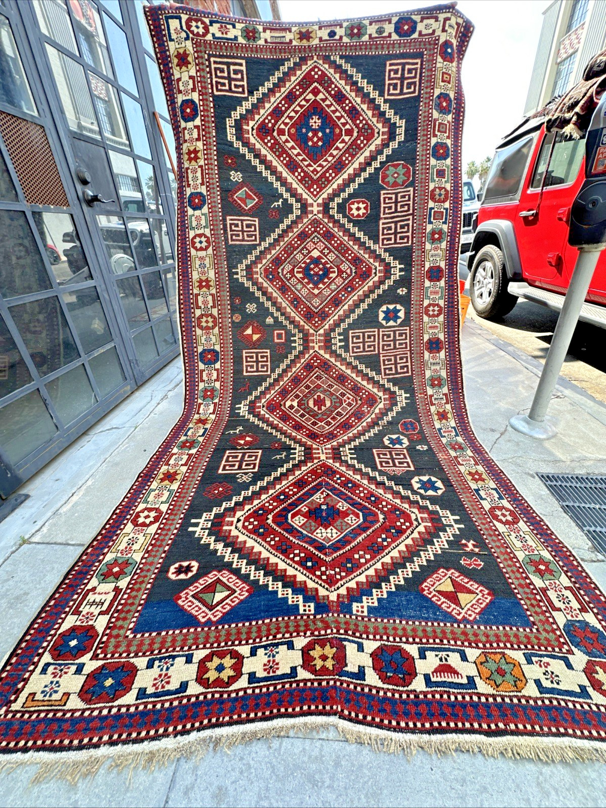 Auth: 19th C Antique Caucasian Rug Asymmetric ART Beauty Blue Green 5×10 NR