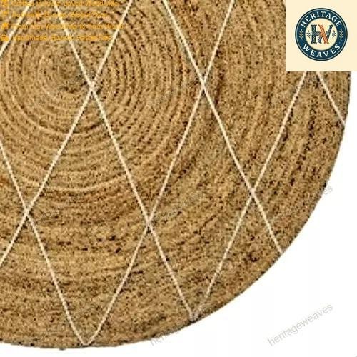 Art Deco Indian Handmade Area Rugs 7 x 7 Feet Hand Woven Jute Carpet