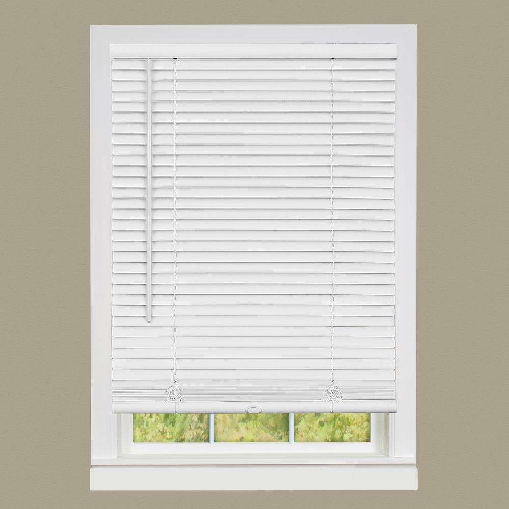 Cordless Window Mini Blinds 1″ Slats Room Darkening White Vinyl – 64″ (Length)
