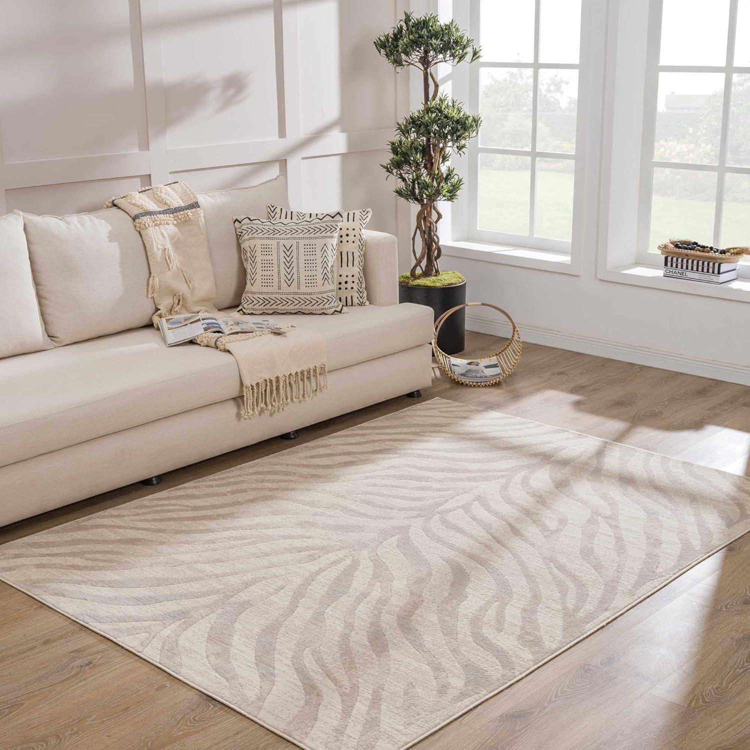 BoutiqueRugs Beige Zebra Contemporary 5×7 Area Rug Light Gray Taupe Animal Print