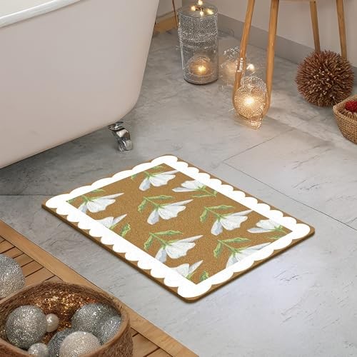 White Floral Coir Door Mats – Farmhouse Front Door Mat – Outdoor