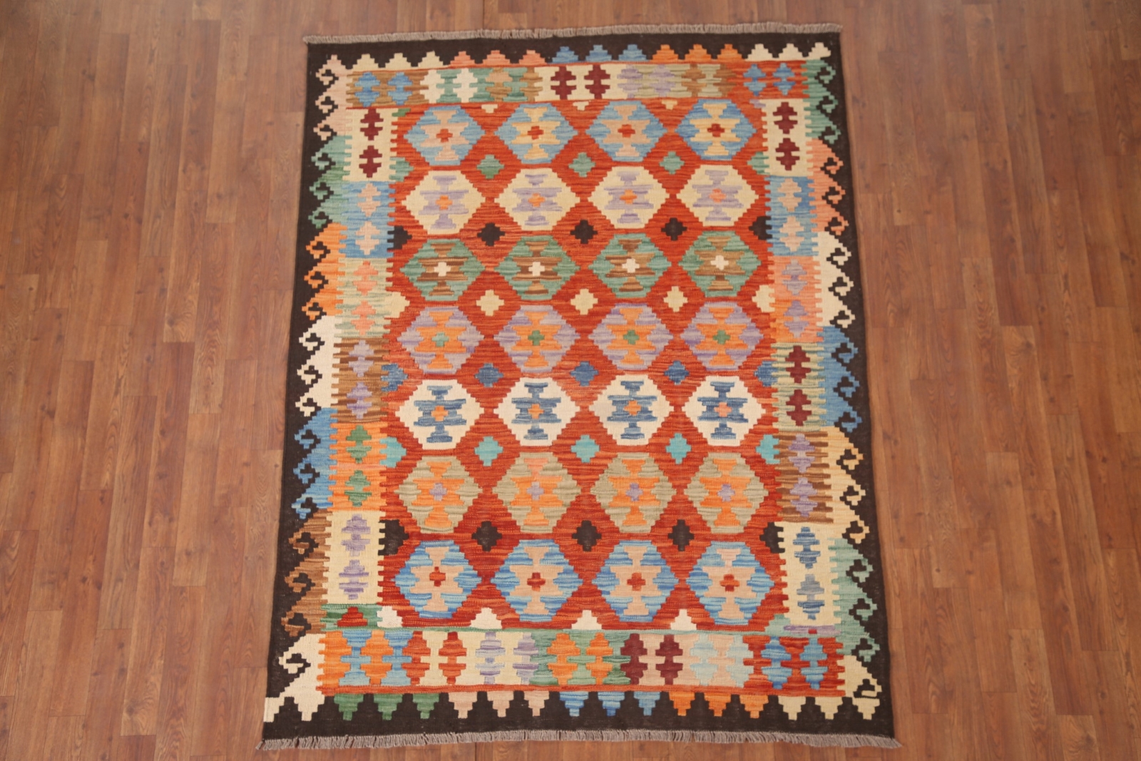 Geometric Kilim Rugs Wool Traditional Kelim Carpets 5×6 ft